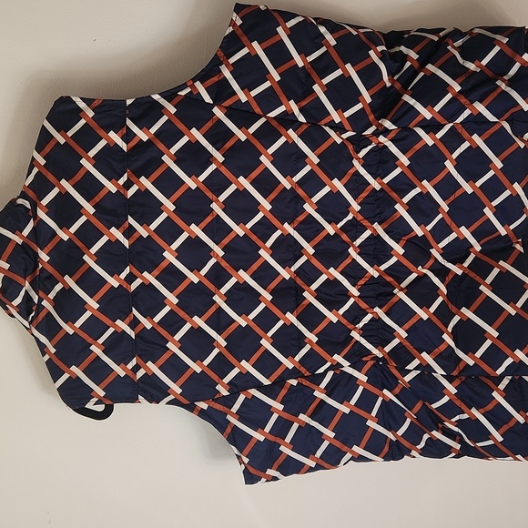 Land's End Blue Brown White Geo Check Sleeveless Full Zip Down Puffer Vest 2x - Picture 8 of 8